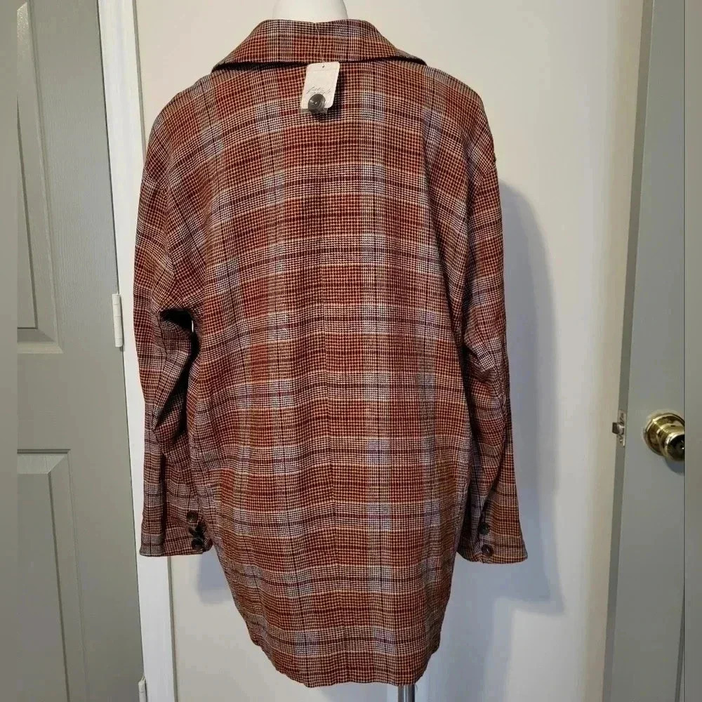 Free People Simply Plaid Linen Blend Oversized One Button Slouchy Blazer(S) - Picture 7 of 12